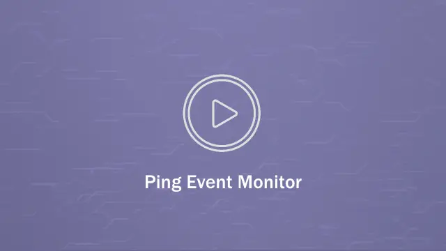 The words 'Ping Event Monitor' on a purple background with a play button overlay.