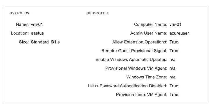 Azure virtual machine information gathered by FrameFlow.