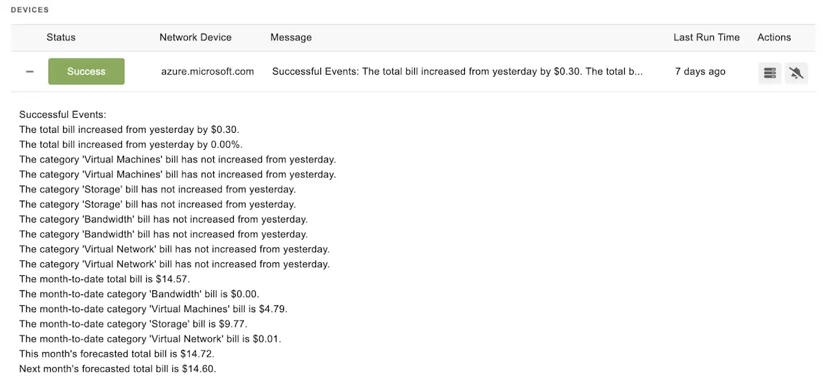 Sample output from FrameFlow's Microsoft Azure Billing Event Monitor.