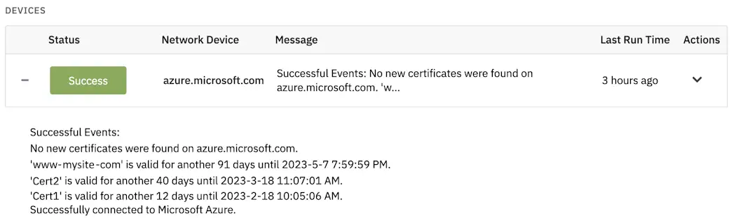 Output from FrameFlow's Microsoft Azure Certificate Event Monitor.